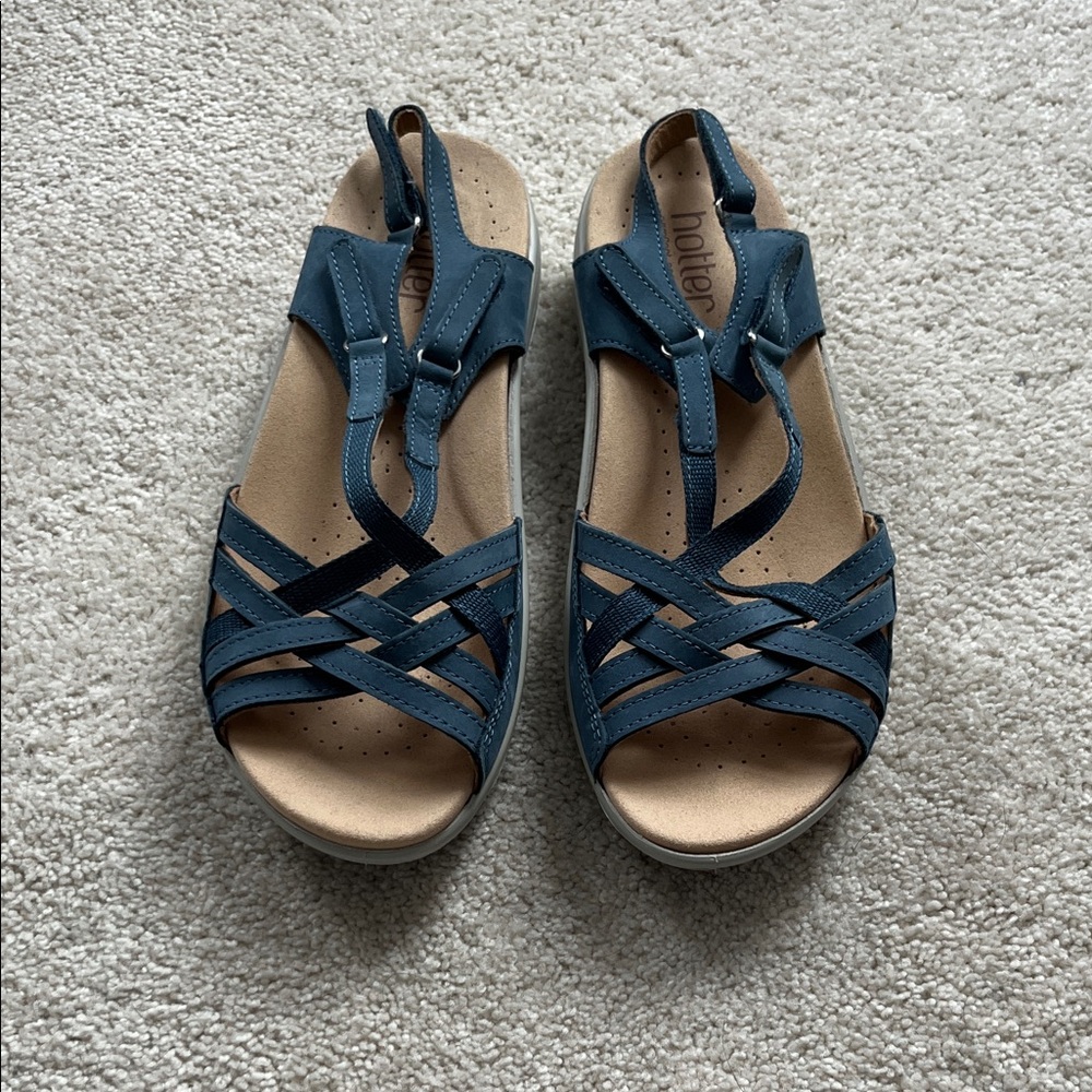 Hotter Navy Blue Strappy Sandals with Comfort Design